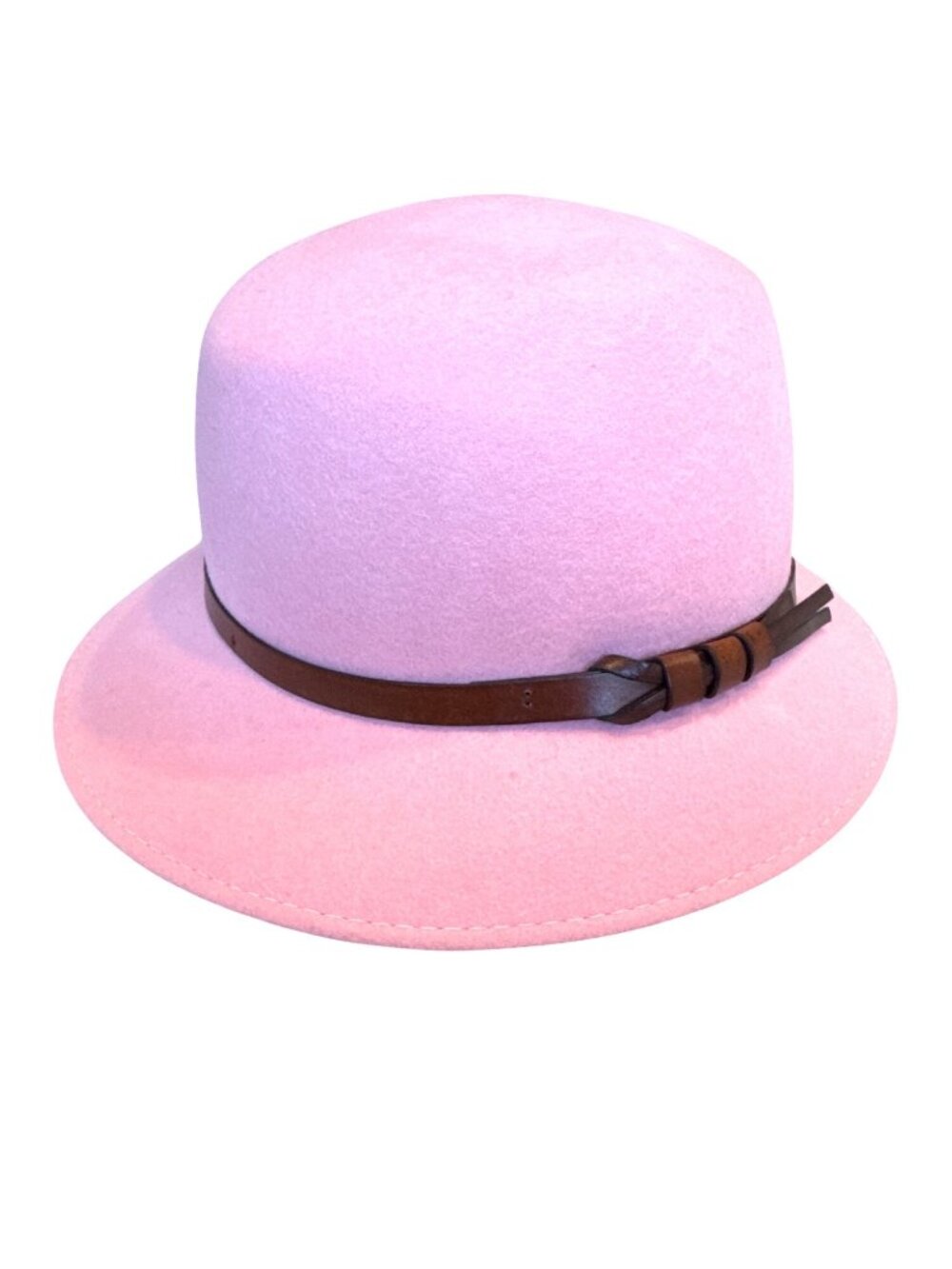 Vintage Filippo Catarzi Pink Wool Felt Cloche Hat Brown Leather Band Elegant